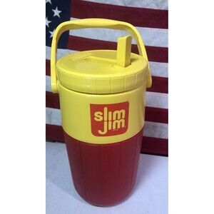 Vintage 10" Coleman Slim Jim Thermos Cooler 5590  Red Yellow -EUC